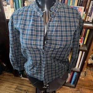 Madewell plaid ruffled neck cottagecore 1/4 button shirt